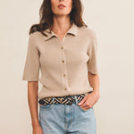 Cashmere polo women beige - front view | Elise | Linnea Lund