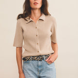 Cashmere polo women beige - front view | Elise | Linnea Lund