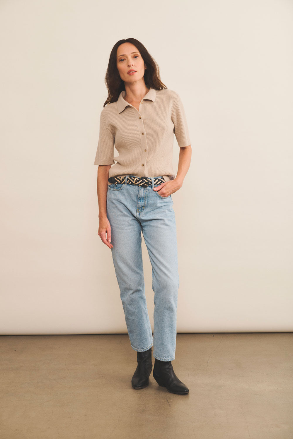Cashmere polo women beige - look | Elise | Linnea Lund