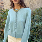 Aqua blue cashmere cardigan women | Gabriella - front view | Linnea Lund