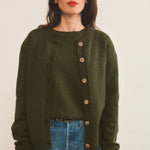 Khaki women cashmere cardigan - front view | Greta | Linnea Lund