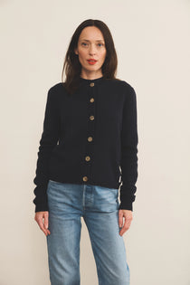 Midnight blue women cashmere cardigan - front view | Greta | Linnea Lund