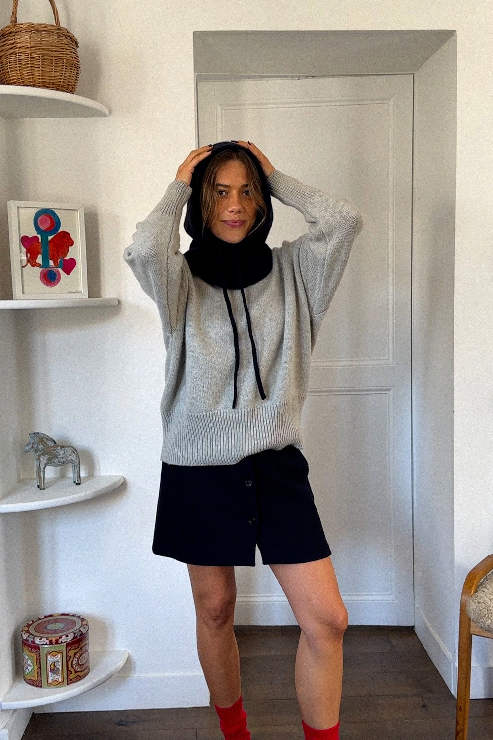 Midnight blue cashmere balaclava with diamond pattern look | Marine | Linnea Lund