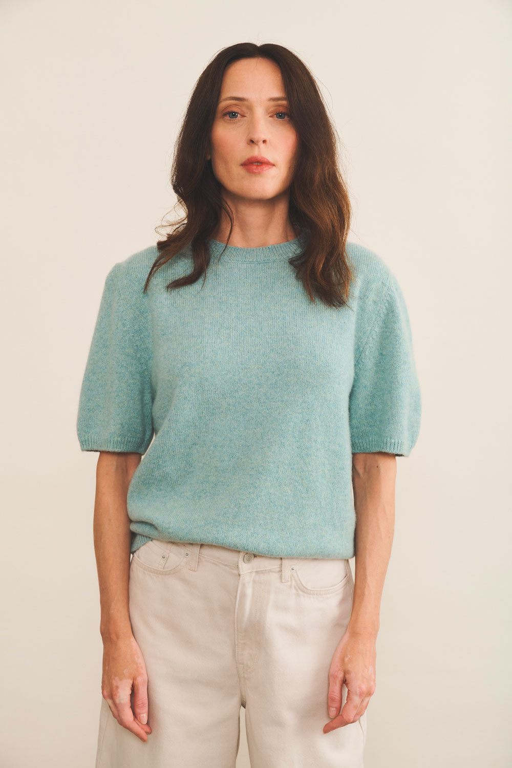 Cashmere Tee-Shirt women aqua blue - front view | Ingrid | Linnea Lund