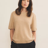 Cashmere Tee-Shirt women sand beige - front view | Ingrid | Linnea Lund