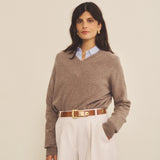 Taupe women cashmere sweater - front view | Jack | Linnea Lund