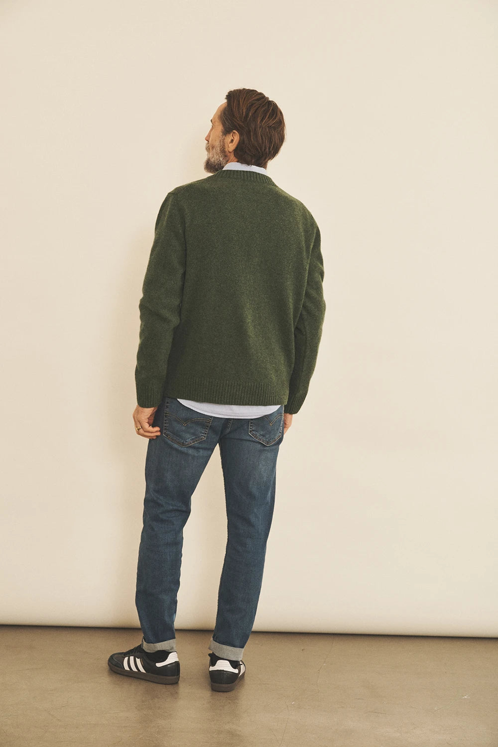 Dark Green men cashmere cardigan - back view | Junior | Linnea Lund