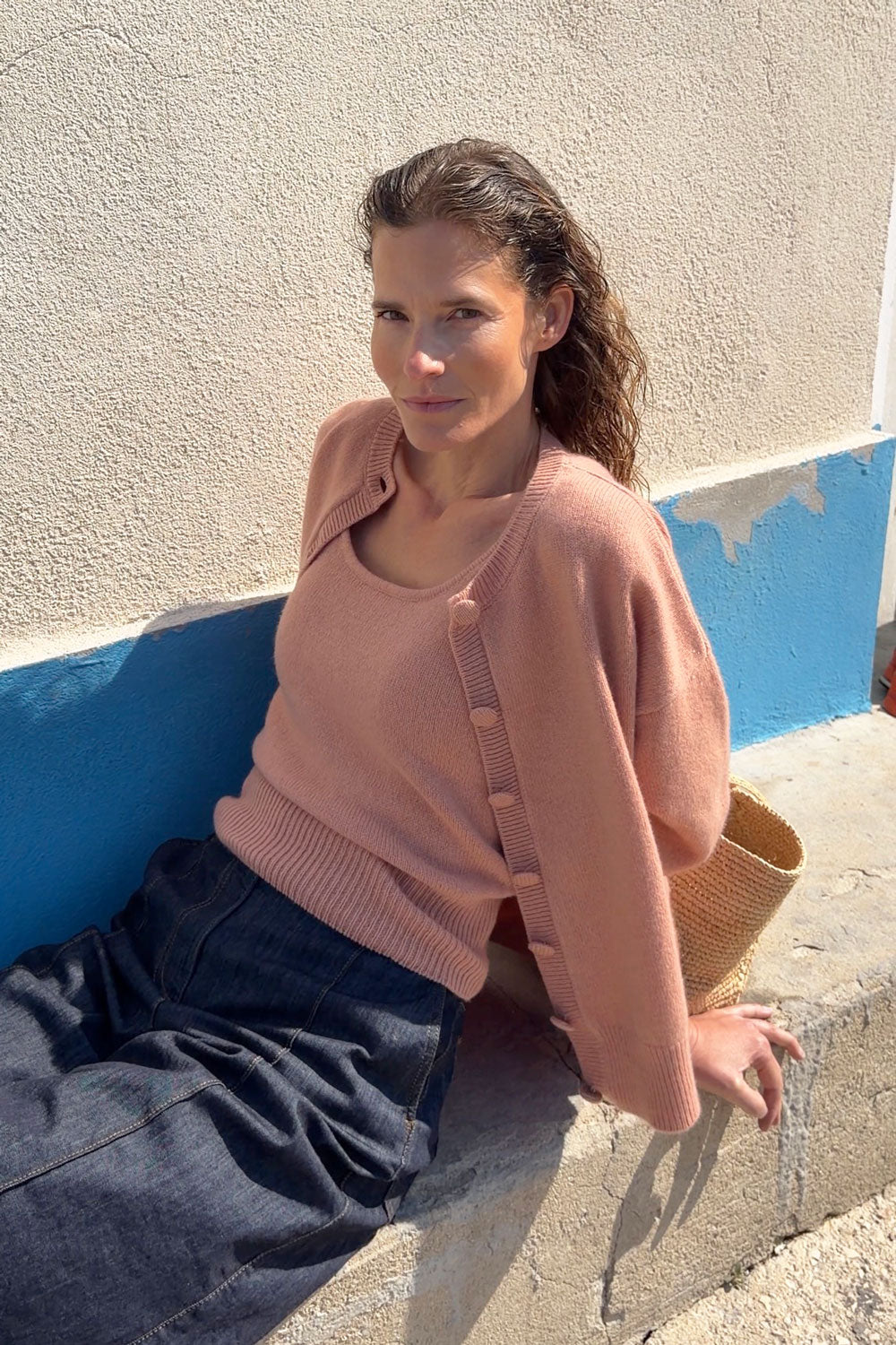 Oversized thick rose gold cashmere cardigan | Gabriella | Linnea Lund