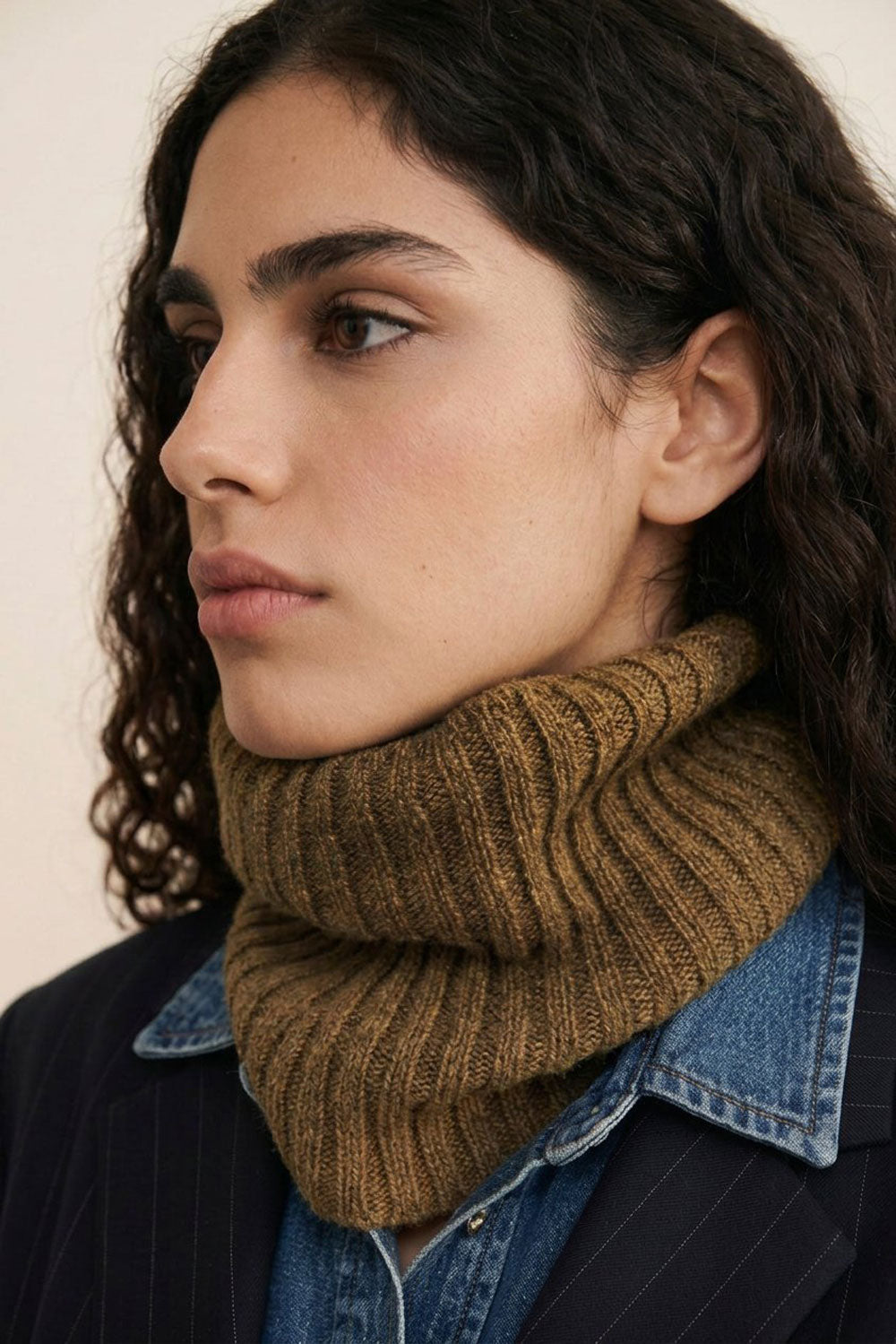 ocher green ribbed cashmere collar | Maya | Linnea Lund
