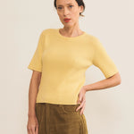 Yellow Women Cashmere Tee-shirt - front view | Melanie | Linnea Lund