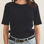 Midnight blue Women Cashmere Tee-shirt - focus view | Melanie | Linnea Lund