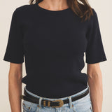 Midnight blue Women Cashmere Tee-shirt - focus view | Melanie | Linnea Lund
