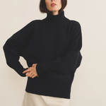 dark blue oversize cashmere sweater for women - front view | Nina | Linnea Lund