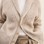 beige cashmere cardigan men - front view | Philippe | Linnea Lund