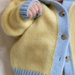 Baby cashmere cardigan yellow and blue, detail | Phoebe | Linnea Lund