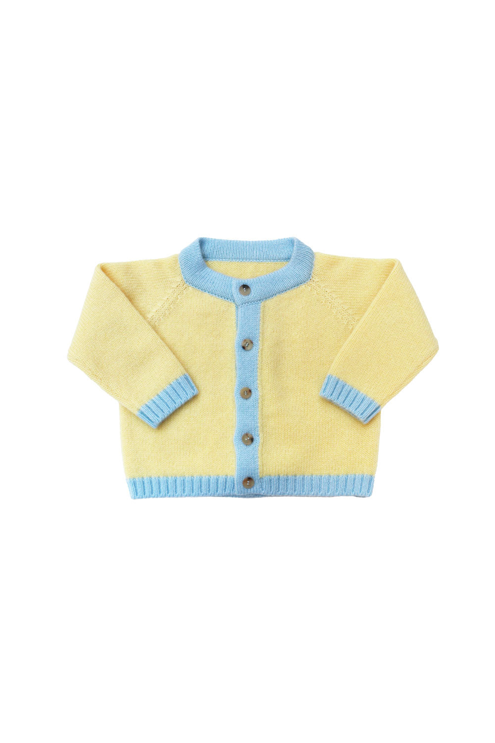 Baby cashmere cardigan yellow and blue | Phoebe | Linnea Lund