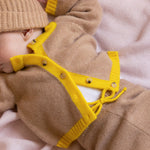 Baby cashmere cardigan camel and yellow | Phoebe | Linnea Lund