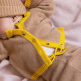 Baby cashmere cardigan camel and yellow | Phoebe | Linnea Lund