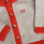 Baby cashmere cardigan beige and orange, embrodery | Phoebe | Linnea Lund