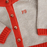 Baby cashmere cardigan beige and orange, embrodery | Phoebe | Linnea Lund