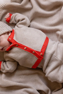 Baby cashmere cardigan beige and orange | Phoebe | Linnea Lund
