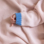 Baby cashmere cardigan light pink and blue, sleeve detail | Phoebe | Linnea Lund