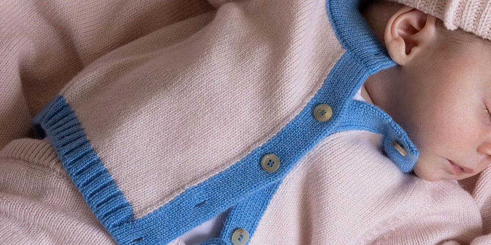 Baby cashmere cardigan light pink and blue | Phoebe | Linnea Lund