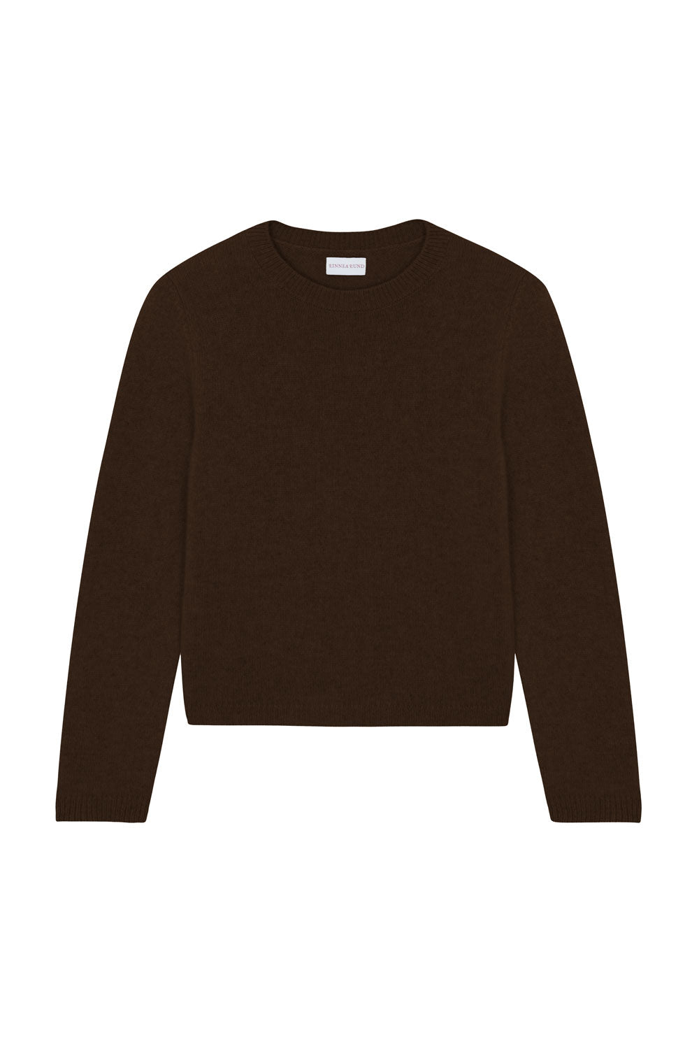 Dark brown cropped cashmere sweater crewneck - pack shot | Pia | Linnea Lund