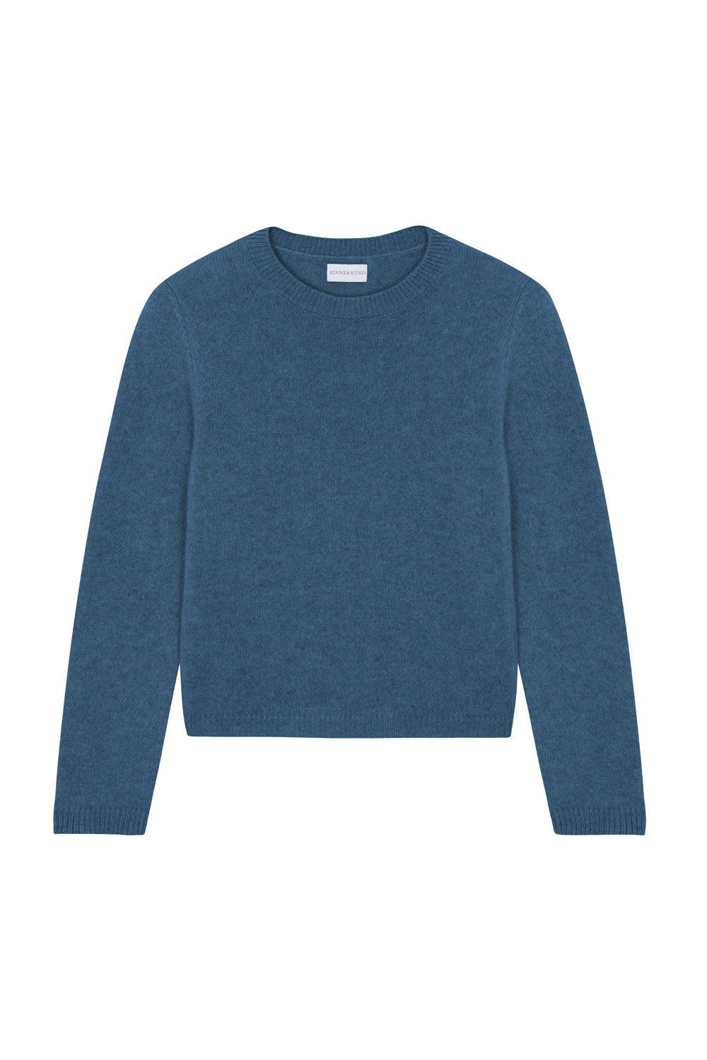 Denim blue cropped cashmere sweater crewneck - pack shot | Pia | Linnea Lund