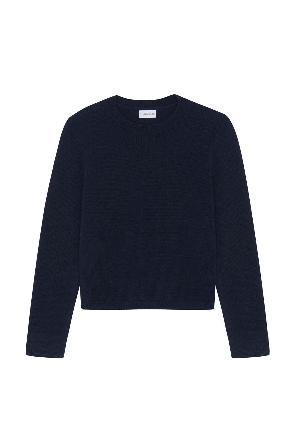 Dark blue cropped cashmere sweater crewneck - pack shot | Pia | Linnea Lund