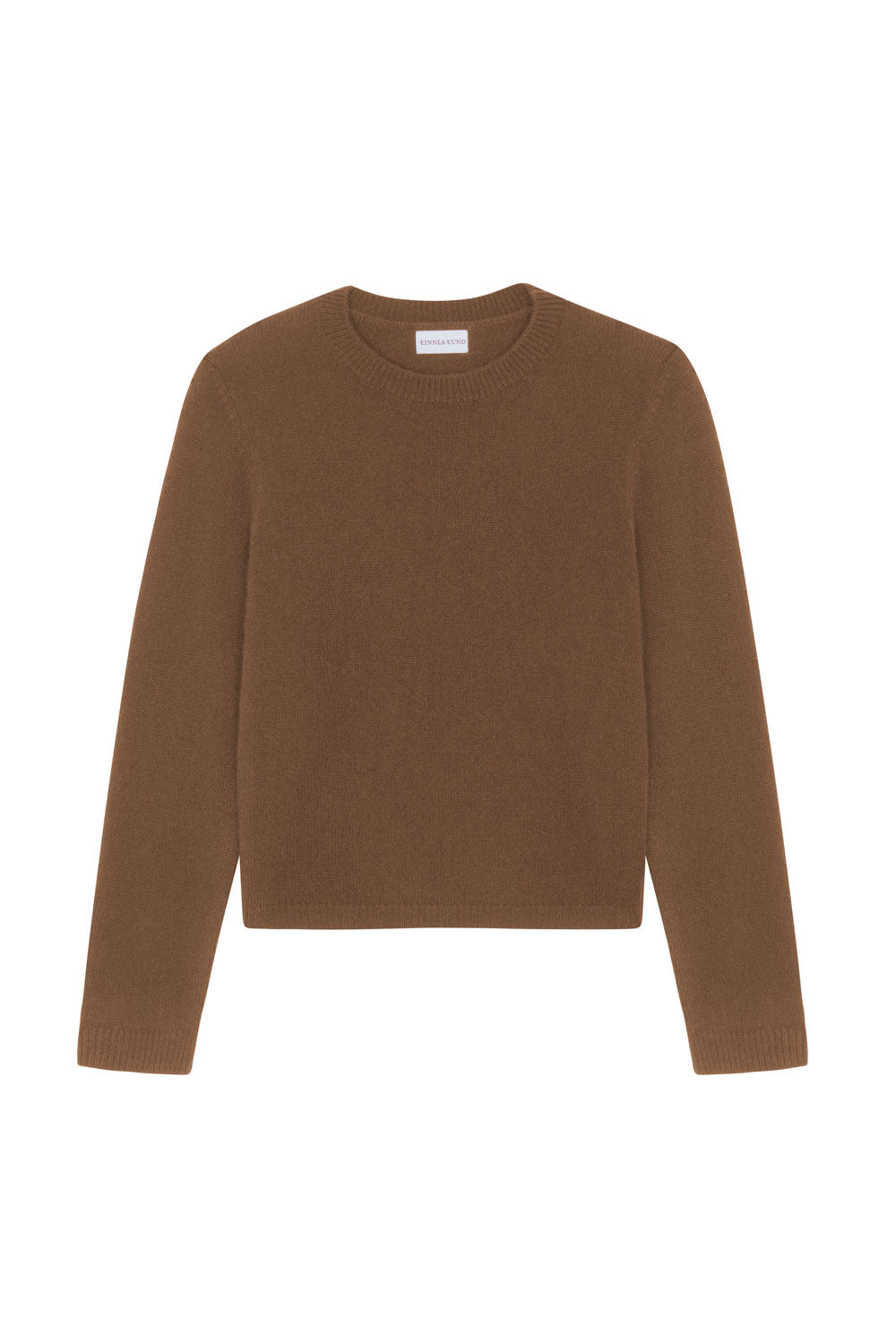 Brown cropped cashmere sweater crewneck - pack shot | Pia | Linnea Lund
