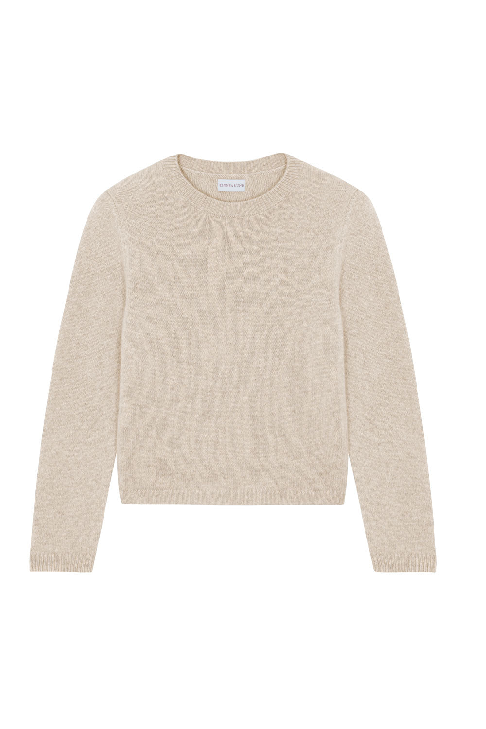 Beige cropped cashmere sweater crewneck - pack shot | Pia | Linnea Lund