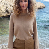 Sand beige cropped cashmere sweater crewneck | Pia | Linnea Lund