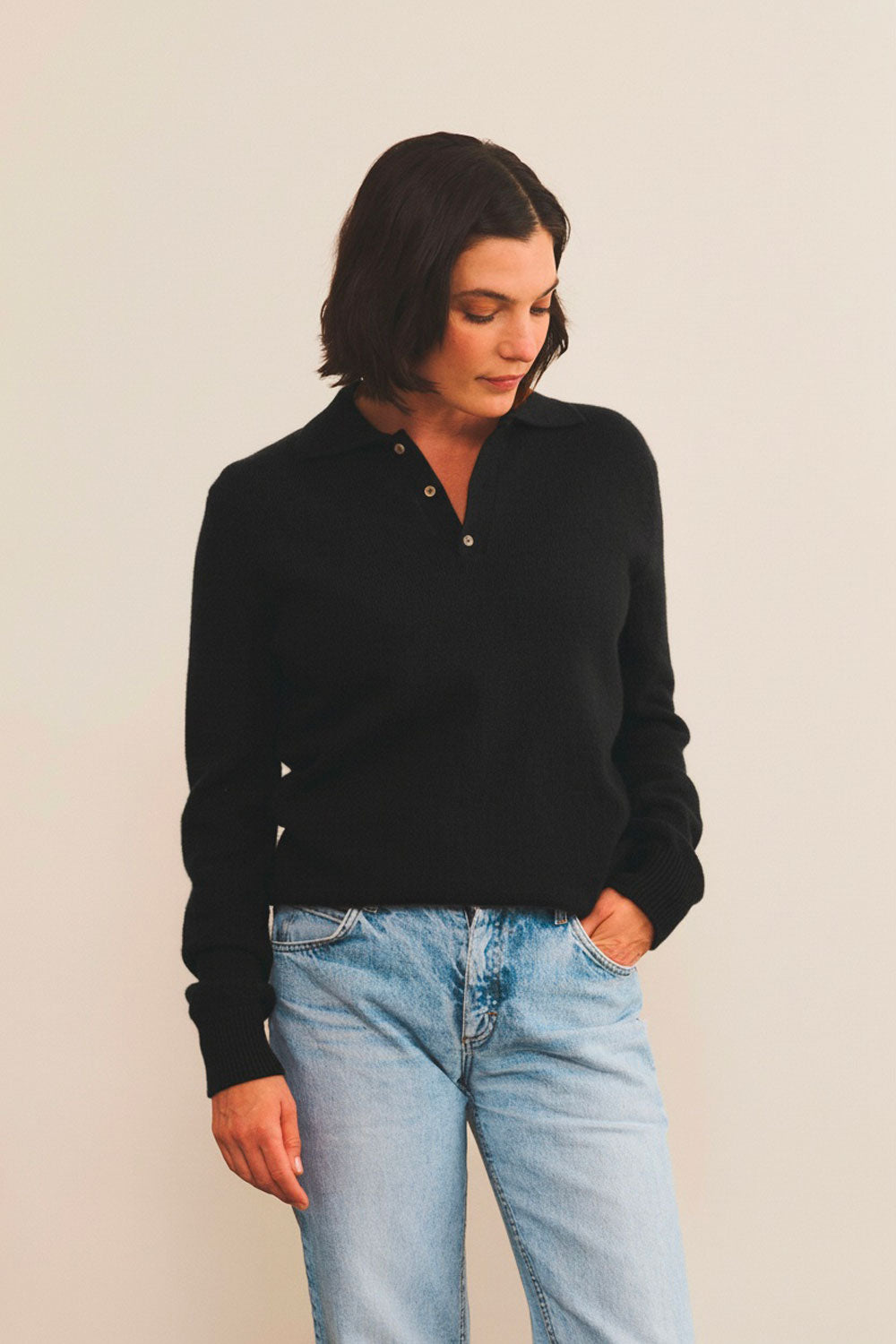 Black cashmere polo sweater women - front view | Ralph | Linnea Lund