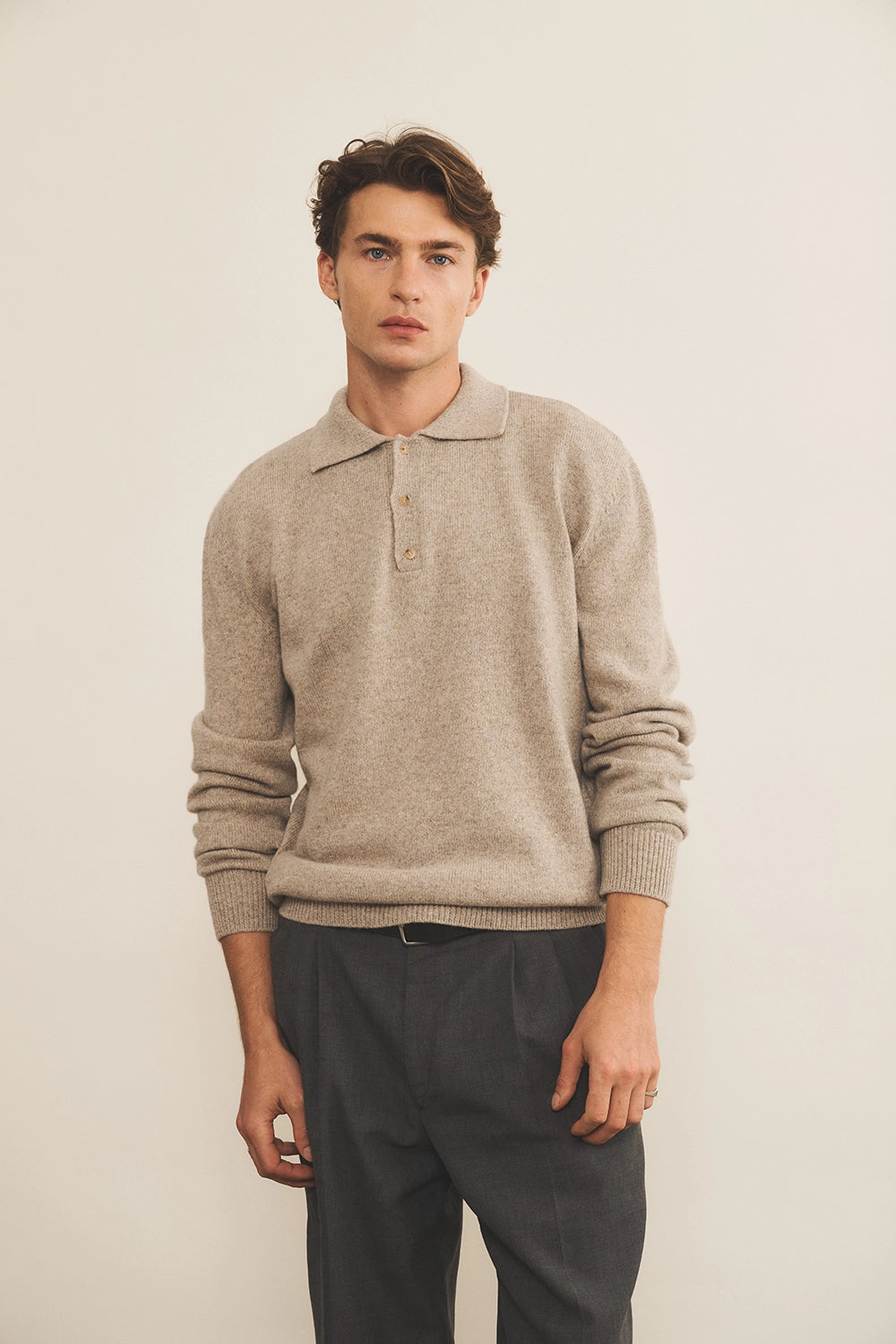 Light beige cashmere polo sweater men - front view | Ralph | Linnea Lund