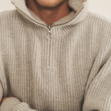 Zip collar light grey cashmere sweater for men - focus view | Sam | Linnea Lund