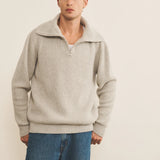 Zip collar light grey cashmere sweater for men - front view | Sam | Linnea Lund