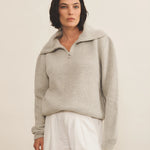 Zip collar light grey cashmere sweater for women - front view | Sam | Linnea Lund