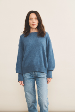 Cashmere sweater women blue denim color - front view | Sarah | Linnea Lund