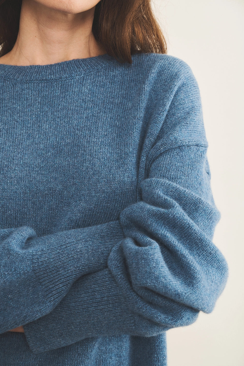 Cashmere sweater women blue denim color - focus fabric | Sarah | Linnea Lund