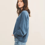 Cashmere sweater women blue denim color - side view | Sarah | Linnea Lund
