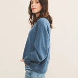 Cashmere sweater women blue denim color - side view | Sarah | Linnea Lund