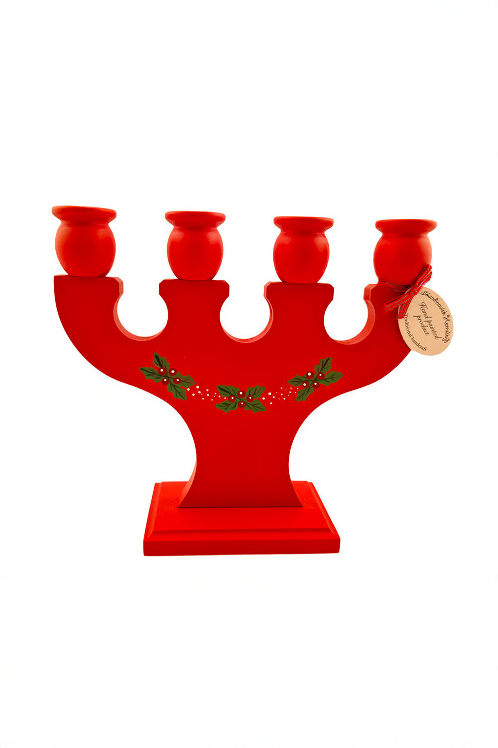 Swedish Hand-painted Red Candle Holder | Linnea Lund