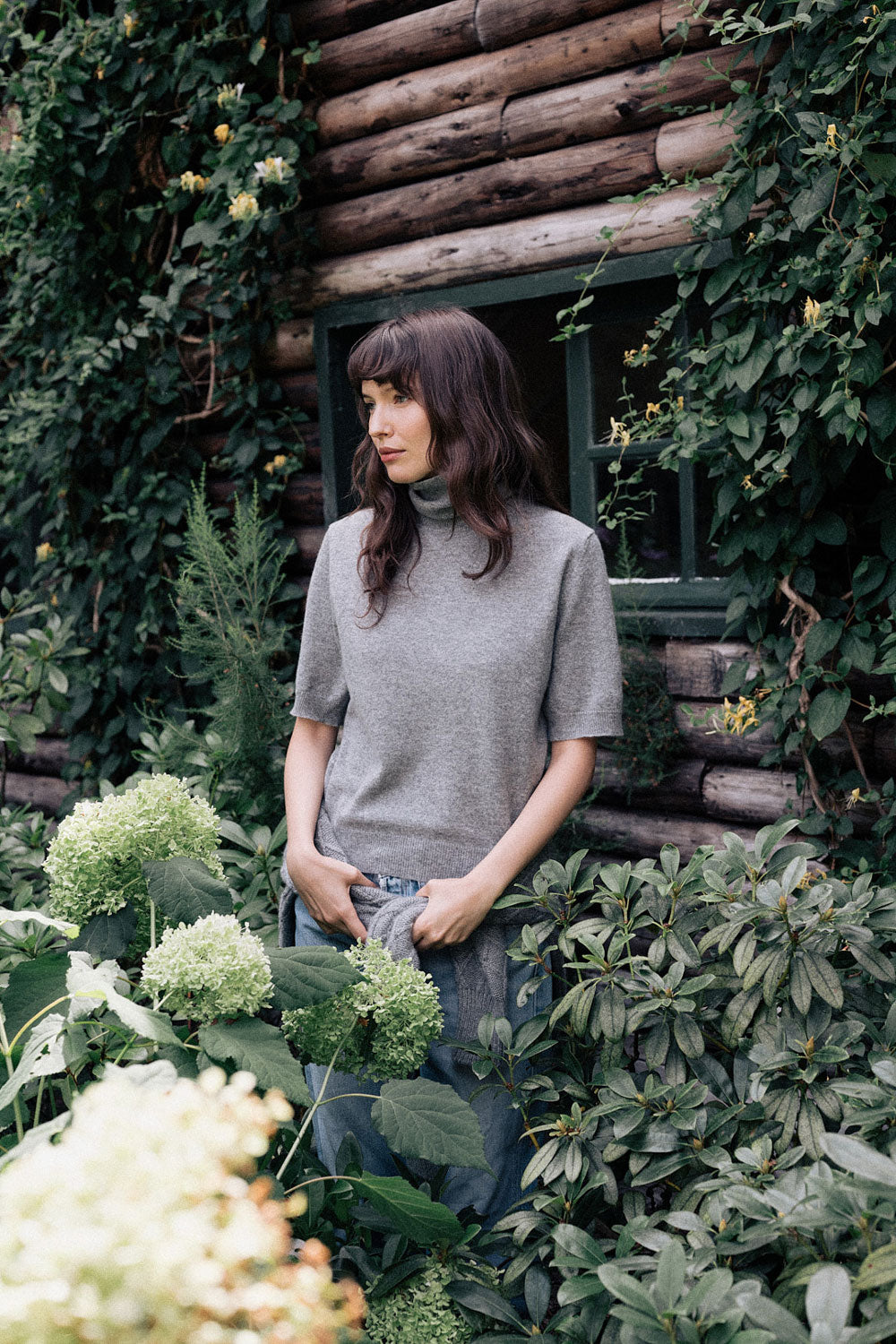 Women turtleneck cashmere t-shirt grey | Alvina | Linnea Lund