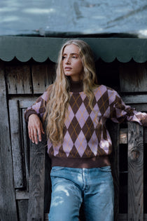Brown jacquard cashmere sweater women | Alva | Linnea Lund 