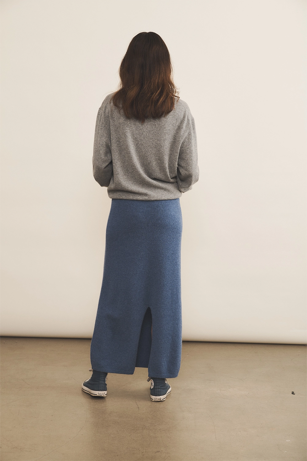 denim blue women cashmere skirt - back view | Astrid | Linnea Lund