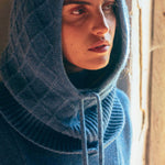 Blue cashmere balaclava with diamond pattern - front view | Marine | Linnea Lund