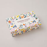 Linnea Lund gift box with colorful floral print, birds and butterflies, top view
