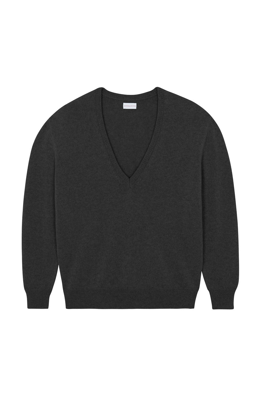 Deep V neck cashmere sweater dark grey women | Cadaquès | Linnea Lund