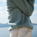 Deep V neck cashmere sweater aqua blue women | Cadaquès | Linnea Lund